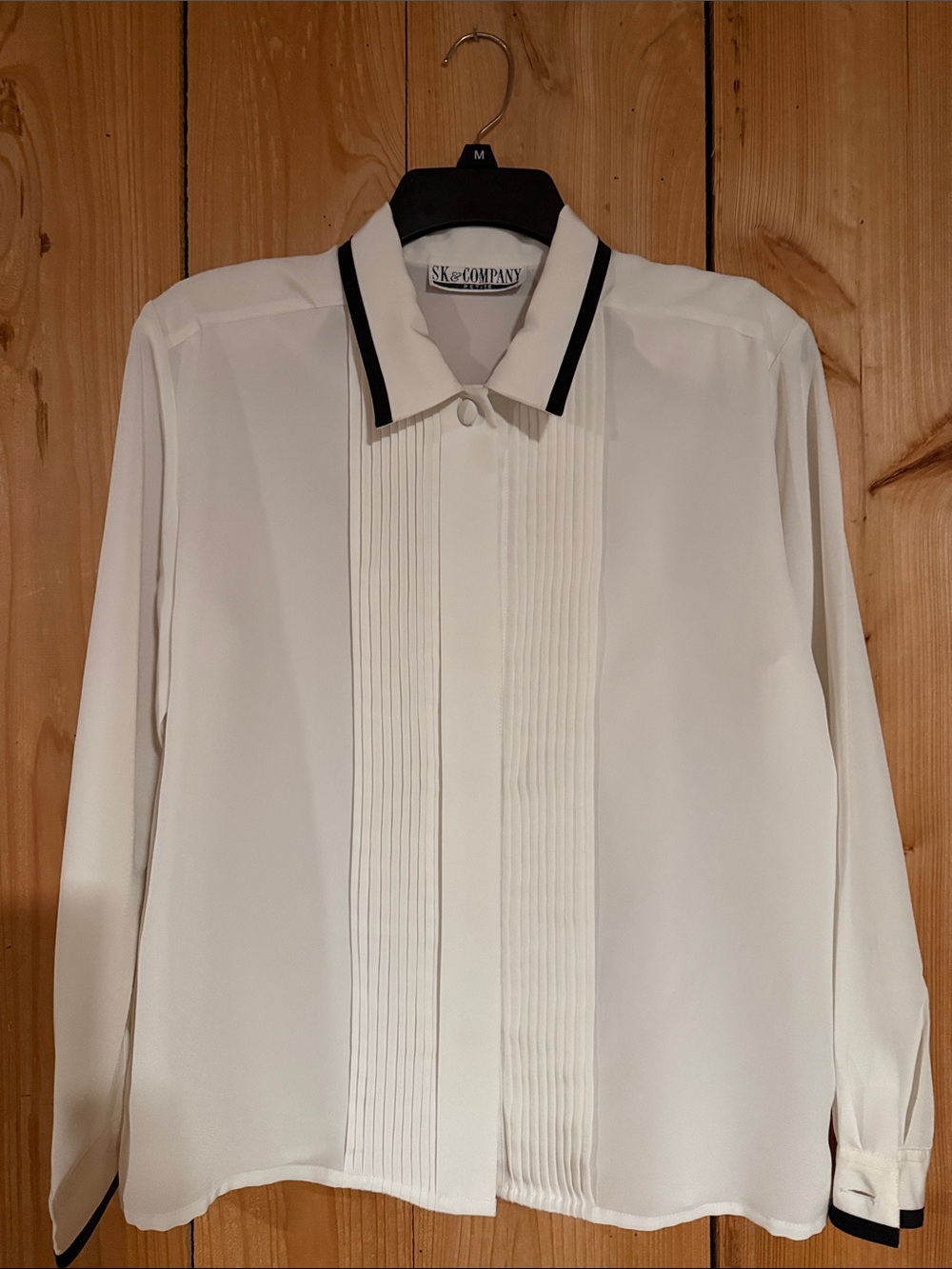S&Company White Pleated Front Dress Shirt with Black Trim